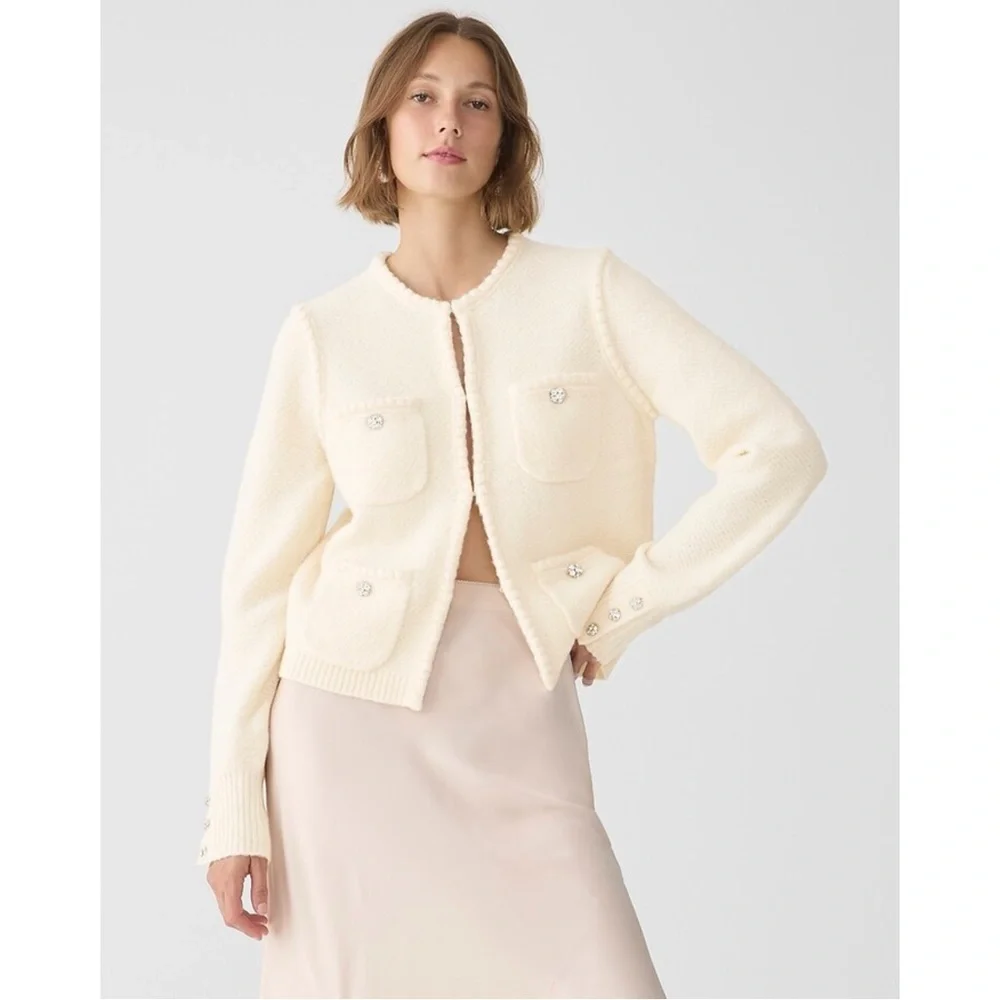 New J.Crew Odette sweater lady jacket with jewel buttons Size Large​​​